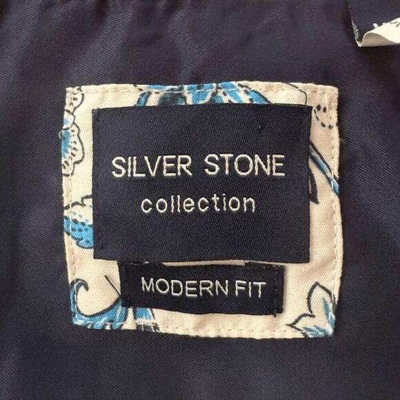 Silver Stone Men's Modern Fit Floral Button Down Shirt White Blue Size Medium - Picture 3 of 7